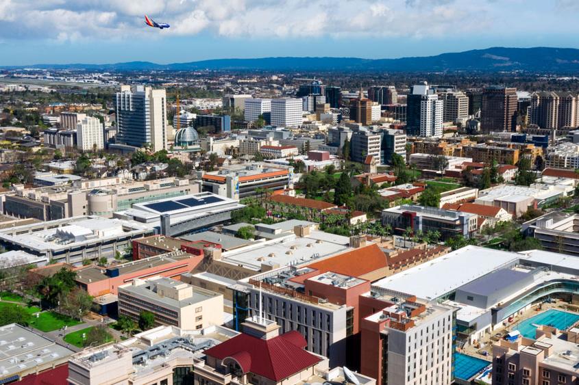 Aerial view of San Jose State University.